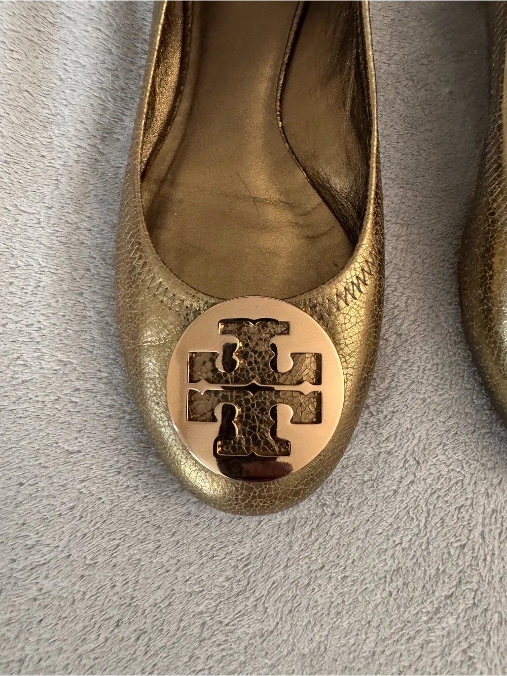 Tory Burch Metallic Gold Logo Ballet Flats